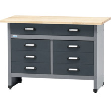 Werkbank met houten blad en laden