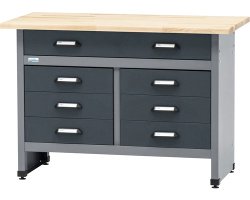 Werkbank met houten blad en laden