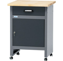 Werkbank rolcontainer met lade, deur, sleutel en houten blad