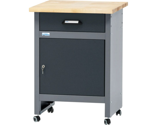 Werkbank rolcontainer met lade, deur, sleutel en houten blad