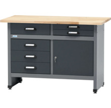 Werkbank met houten blad, laden en kast