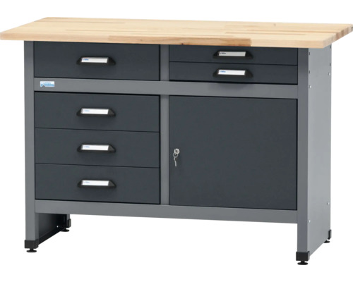 Werkbank met houten blad, laden en kast