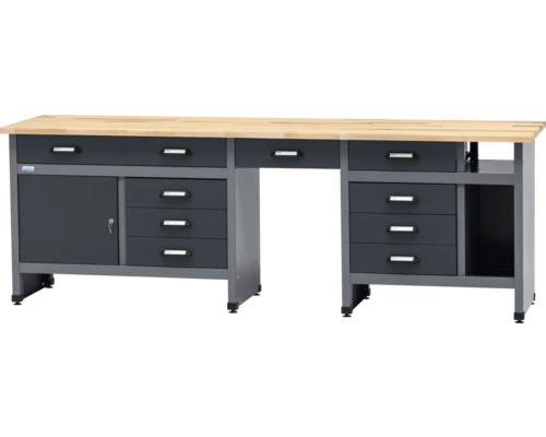 Werkbank met laden, deur en houten blad