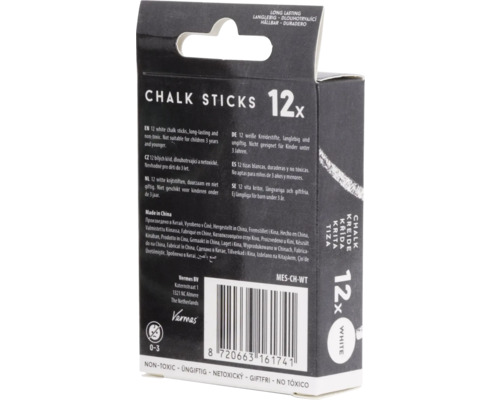 Verpakking met twaalf witte krijtstiften, niet geschikt voor kinderen onder de drie jaar