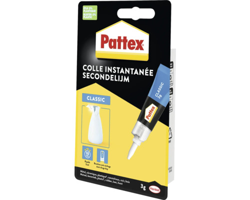 Pattex secondelijm, 3 gram, geschikt voor metaal, keramiek, kunststof, rubber, leer en hout