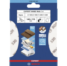 Bosch Expert W480 schuurnet set, 6-delig, korrelgroottes 2x 120, 2x 180, 1x 240, 1x 320, afmeting 140 x 115 millimeter, geschikt voor verschillende materialen
