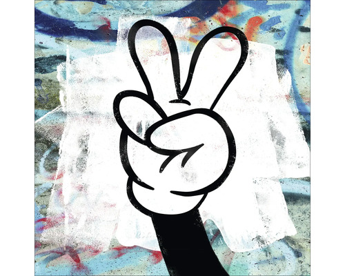 Illustratie van een hand die een vredesteken maakt tegen een graffiti-achtergrond