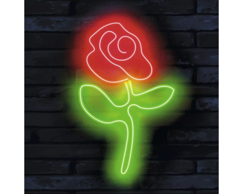 Neonreclame met rozenmotief