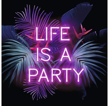 Decoratie met de tekst Life is a Party en plantmotieven