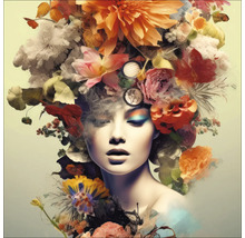 Vrouw met bloemenhoofddeksel en decoratieve make-up