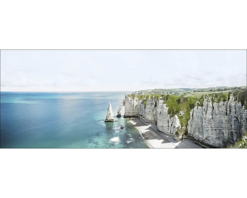 PURE LIVING Schilderij glas Etretat Normandië 125x50 cm Landschapsweergave van kliffen aan zee