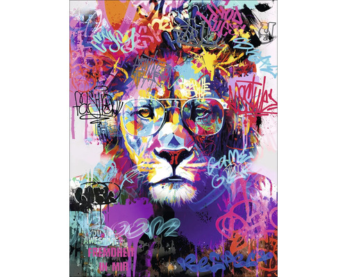 PURE LIVING Schilderij glas Lion With Glasses II 60x80