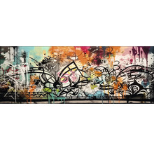 Abstracte muurschildering met verschillende vormen en patronen