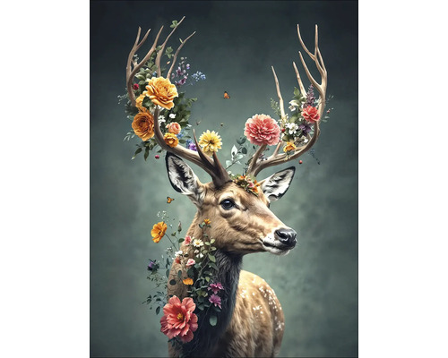 Illustratie van een hert met bloemen op het gewei