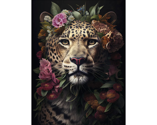 PURE LIVING Schilderij canvas Jaguar With Flowers 116x84