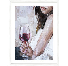 Schilderij van een vrouw met een wijnglas in een witte lijst