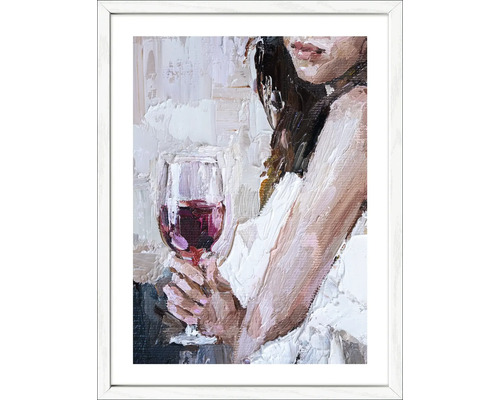 Schilderij van een vrouw met een wijnglas in een witte lijst