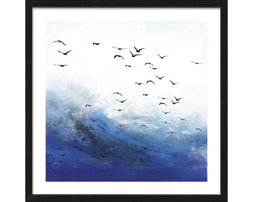 Ingelijste afbeelding met abstracte weergave van vogels en water
