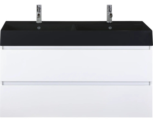 Wastafelonderkast met twee wastafels en twee lades