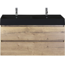 Wastafelonderkast met twee wastafels en twee lades in houtlook