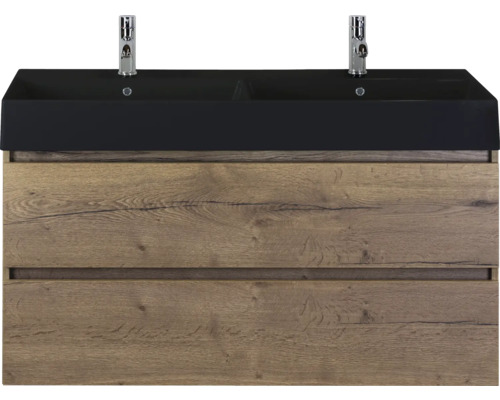 Wastafelonderkast met twee wastafels en twee laden