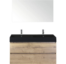 Wastafelmeubel met twee waskommen, onderkast en spiegel voor de badkamer