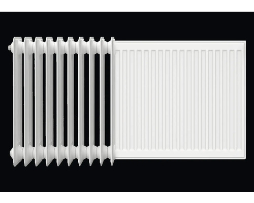 Radiator van staal met ribben en glad oppervlak