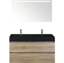 Wastafelmeubel met twee waskommen, onderkast en spiegel met verlichting