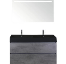 Badkamermeubelset met dubbele wastafel, onderkast en spiegel met verlichting