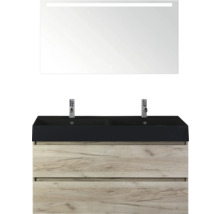Wastafelmeubel met twee waskommen, onderkast en spiegel met verlichting