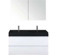 Badkamermeubelset met dubbele wastafel, onderkast en spiegelkast