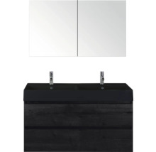 Badkamermeubel met dubbele wastafel, kranen en spiegelkast