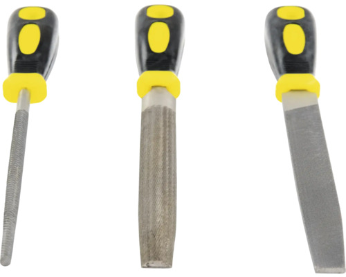 Drie vijlen met handvat voor hout- en metaalbewerking