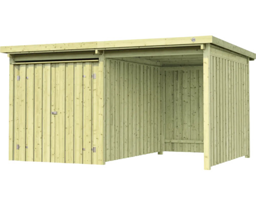 Houten schuur met deur en open ruimte