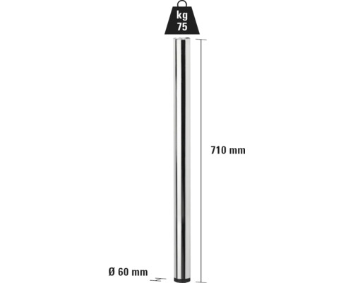 Metalen meubelpoot, 710 mm lang en 60 mm diameter