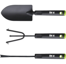 Set bestaande uit een tuinschep, cultivator en een dibber van het merk for.q