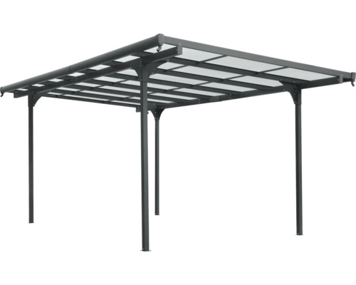 Vrijstaande overkapping met transparant dak voor terrasbescherming