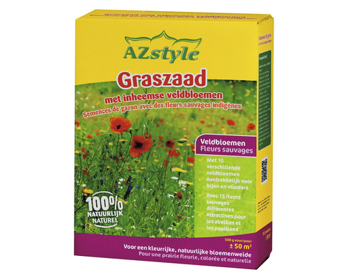 AZSTYLE ECOSTYLE Graszaad met inheemse veldbloemen 500 gram 50 m² AZstyle graszaadverpakking met inheemse veldbloemen voor een kleurrijke, natuurlijke bloemenweide