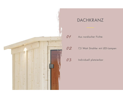 Dakrand van noordse spar met 7,5 Watt LED-spots, individueel plaatsbaar
