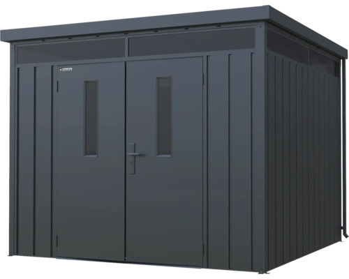 Metalen gereedschapsschuur met dubbele deur en ramen