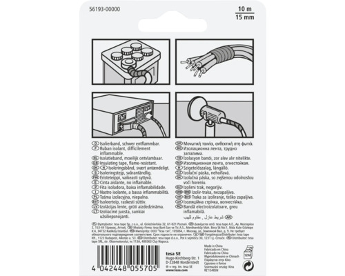 Tesa moeilijk ontvlambare isolatietape, 10 meter x 15 millimeter