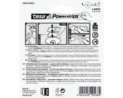 Tesa Powerstrips plafondhaak, verwijderbaar