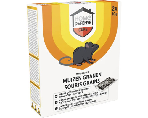Verpakking muizengif met het opschrift Home Defense Cure