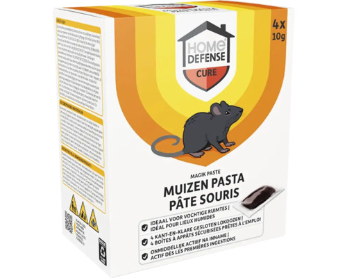 Home Defense Cure muizenpasta, ideaal voor vochtige ruimtes, 4 kant-en-klare gesloten lokdozen