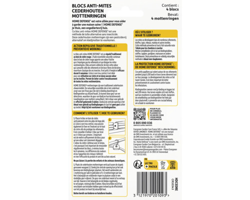Home Defense cederhouten mottenringen, verpakkingsinformatie