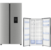 Geopende side-by-side koelkast met waterdispenser