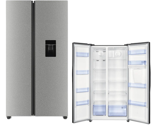 Geopende side-by-side koelkast met waterdispenser
