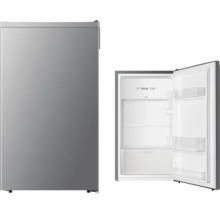 Zilverkleurige koelkast met één dichte en één open deur