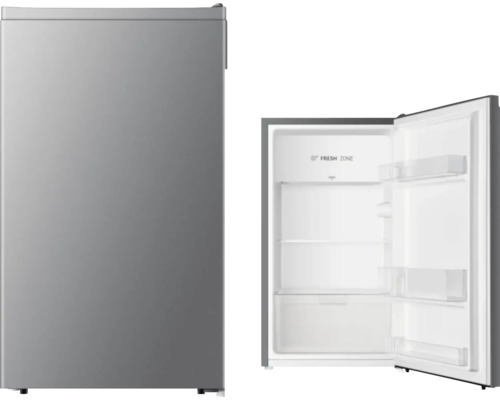 Zilverkleurige koelkast met één dichte en één open deur