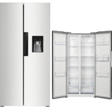 Gesloten en open side-by-side koelkast met ijsblokjesdispenser